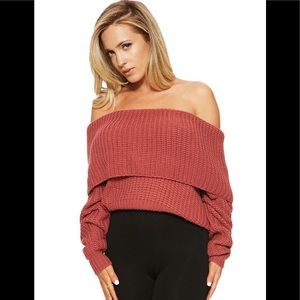 Cable knit off the shoulder sweater